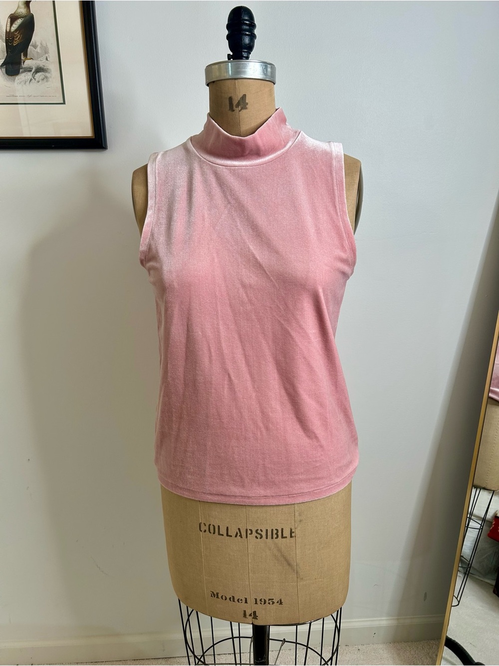 J Crew Velour Velvet Sleeveless Pink Mock Neck Top Sz M